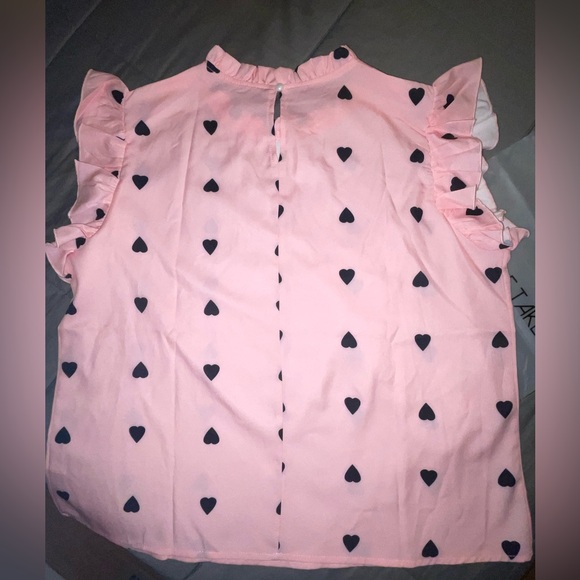 *BRAND NEW* Heart Print Ruffle Trim Blouse, Casual Loose Blouse For Summer XL - Picture 6 of 9